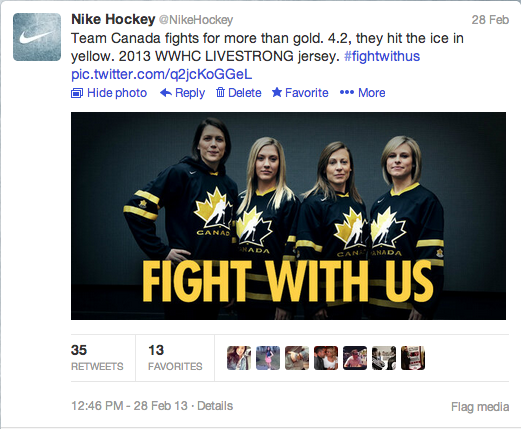 Canadian women's hockey team dons Livestrong jerseys